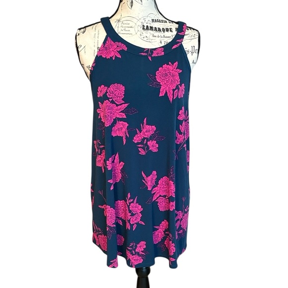 Torrid Floral Print Tank Tunic Sleeveless Navy and Bright Pink Size 0 XL - Picture 1 of 4